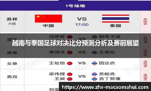 越南与泰国足球对决比分预测分析及赛前展望